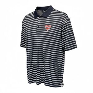 EUC Adidas Gold Men’s Striped Navy Polo Shirt SMU Embroidery on Front - Size 2XL